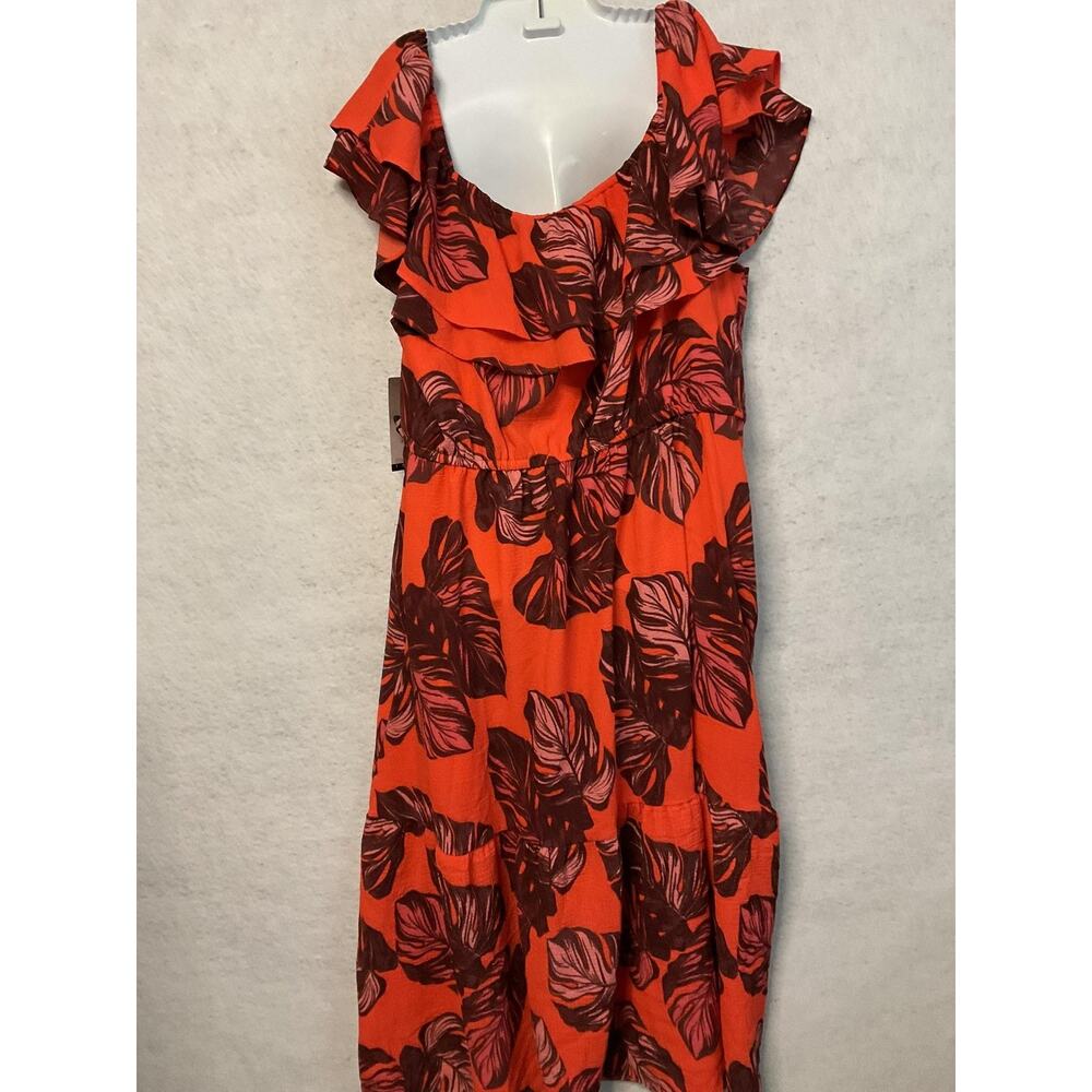 Sofia Jeans Dress Womens 3XL Orange Tropical Palm Print Ruffle Maxi Off Shoulder - Picture 7 of 11